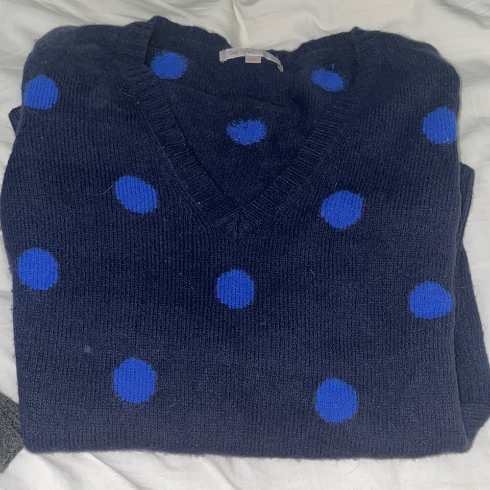 Gap Navy and Blue Polka Dot v-neck Sweater